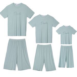 Kids’Sleepwear Short Sleeve with Capri Pants Letters Pajama Blue